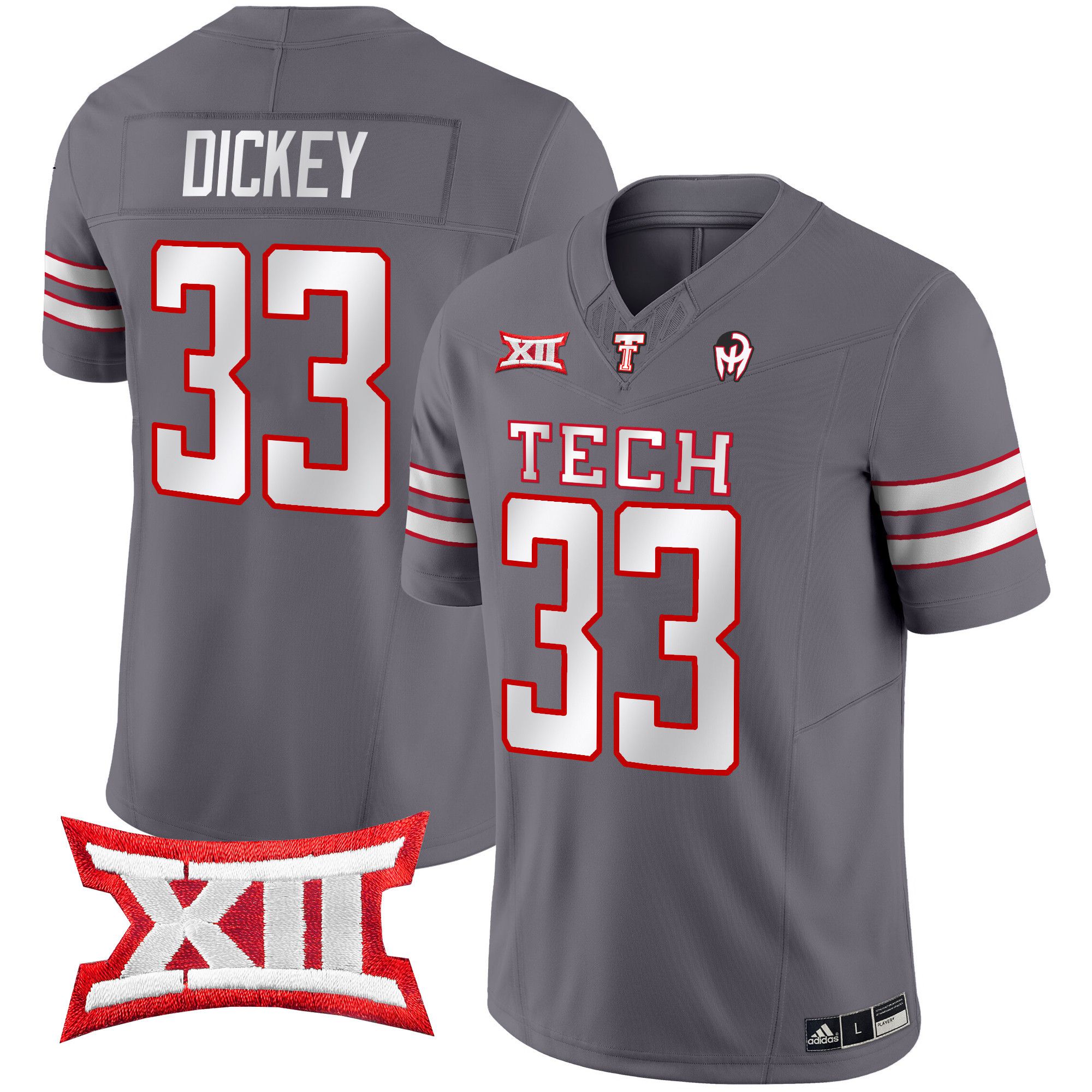 Men Texas Tech Red Raiders #33 Dickey Grey 2024 Patrick Mahomes Symbol Vapor Limited NCAA Jersey